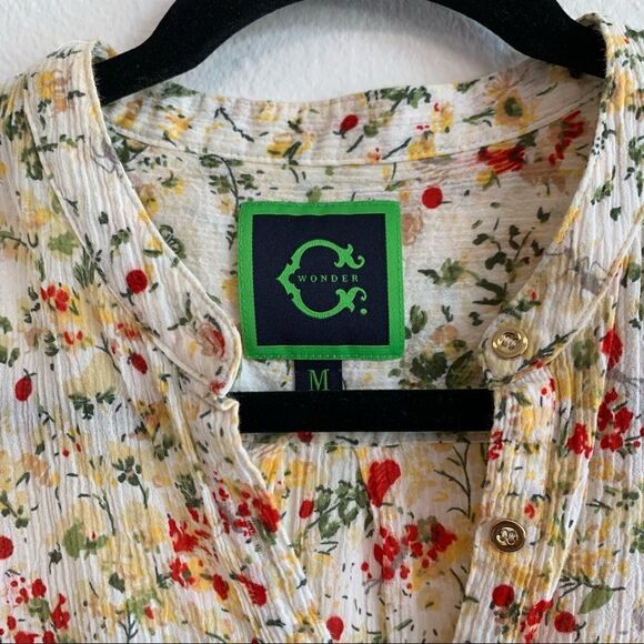 C WONDER CREAM FLORAL RIBBED BLOUSE - Picture 9 of 12